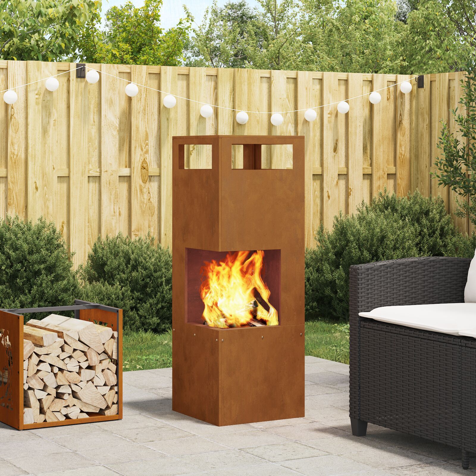 vidaXL Bruine Haard 35 x 35 x 100 cm Cortenstaal