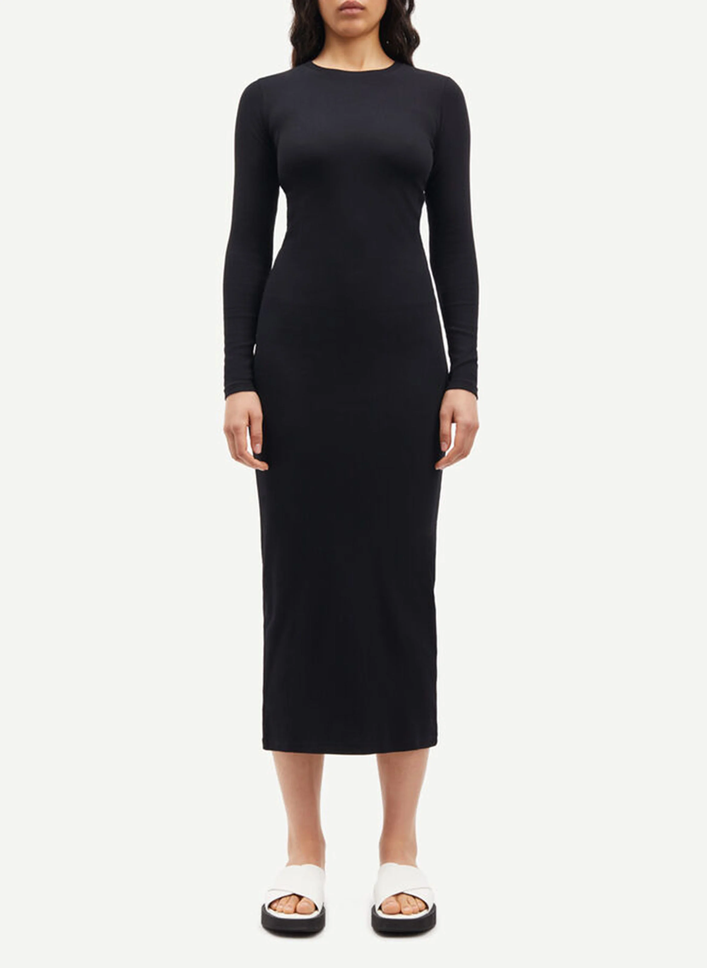 SAALEXA - Robe midi en coton bio mélangé | Noir
