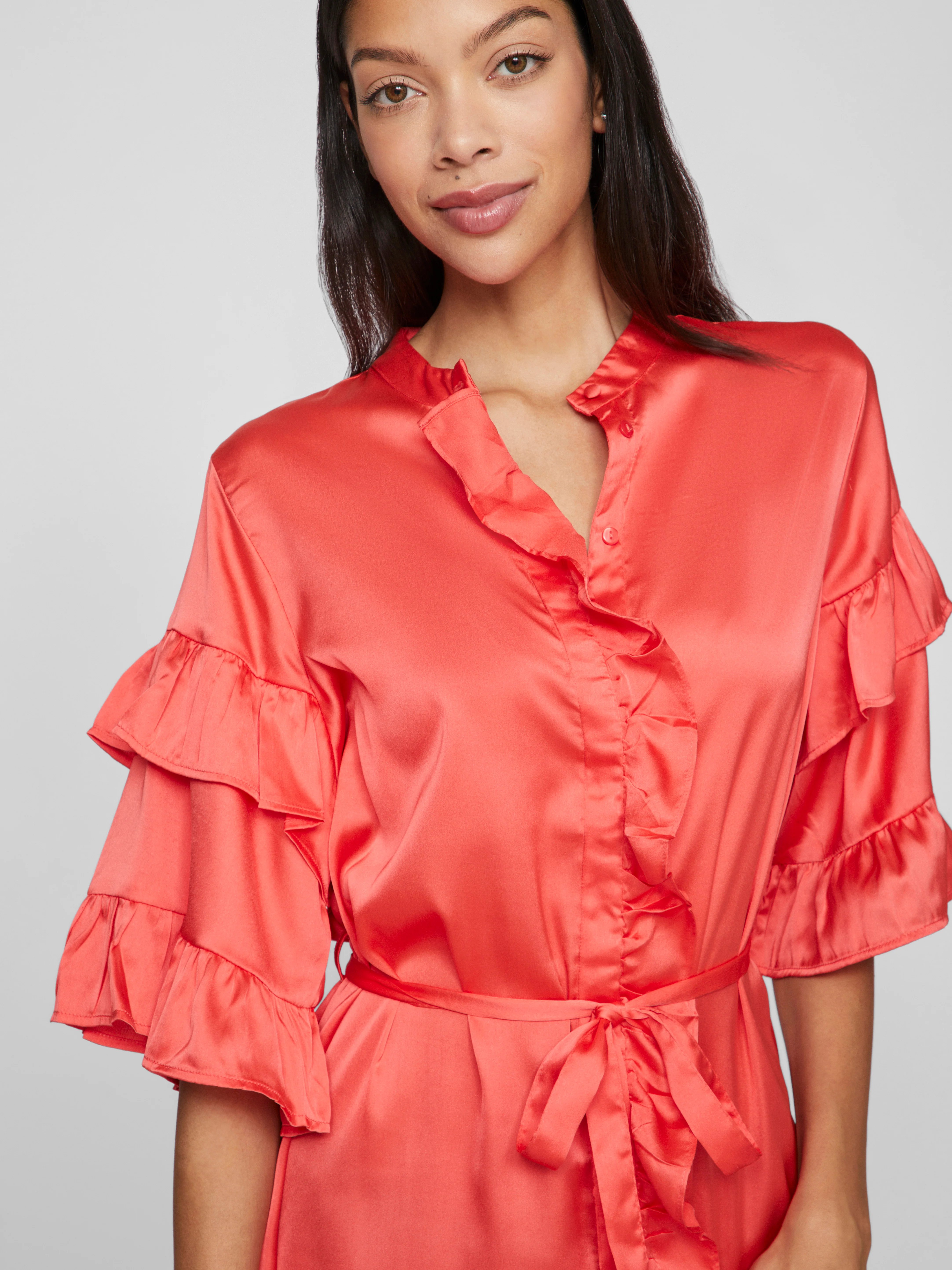 Vila  Vikavas Frill kort kjole - Poppy Red