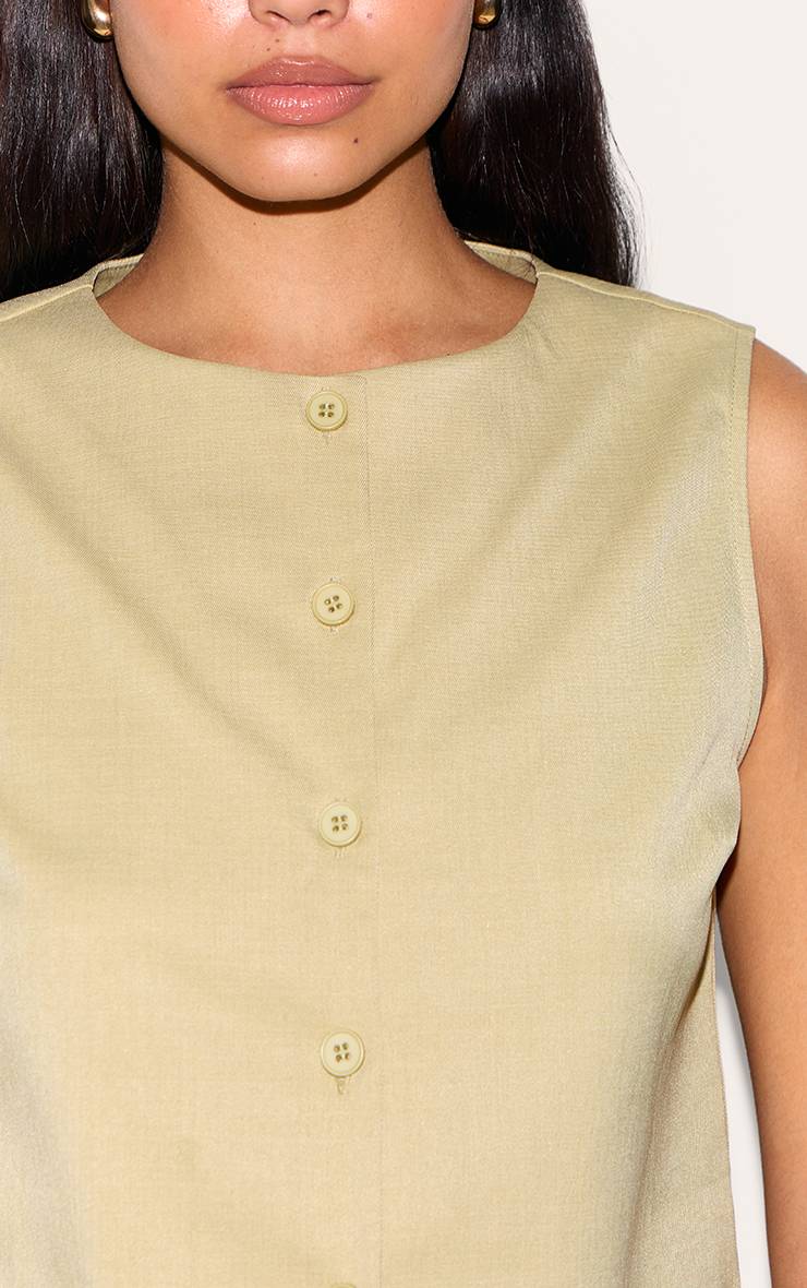 Gris Argile Gilet Sans Manches Ajusté Boutonné Court Tall