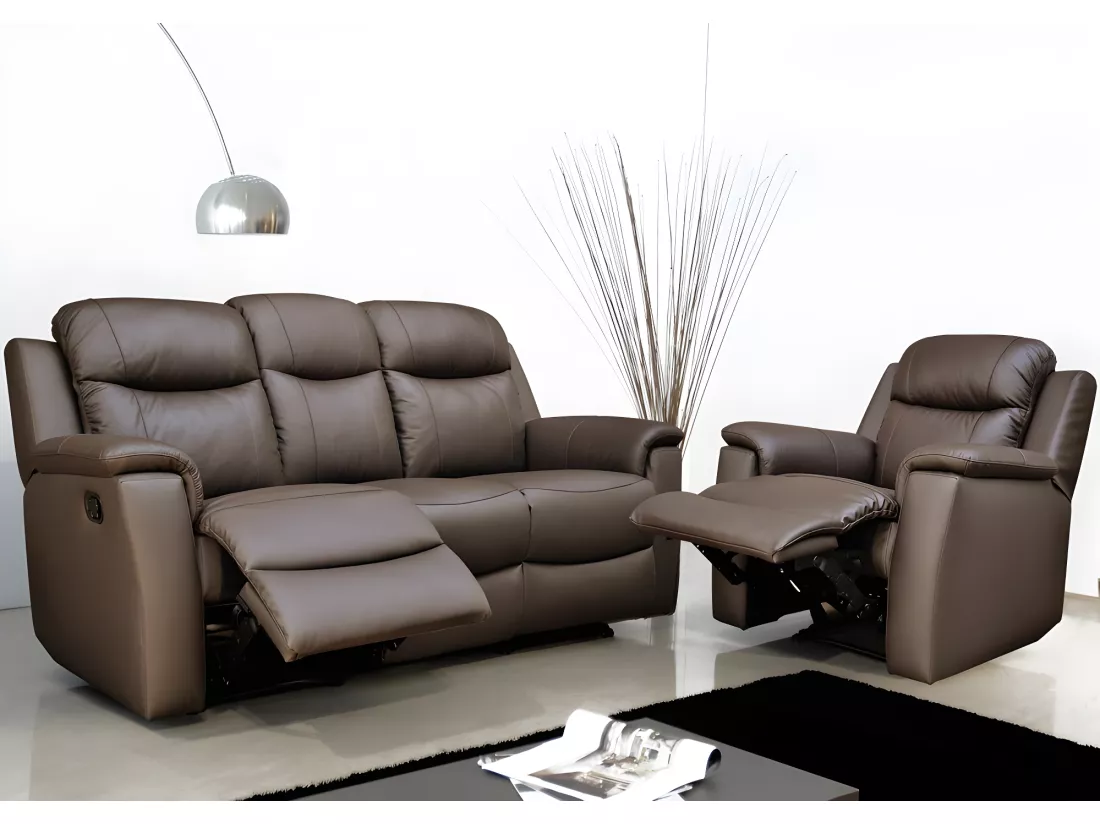 Fauteuil relax EVASION en cuir - Marron