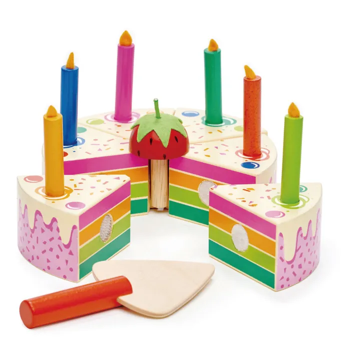 Tender Leaf Toys Gâteau d'anniversaire arc-en-ciel en bois