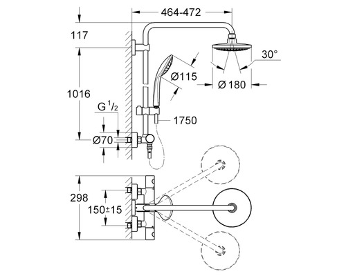 Douchekolom incl. thermostaat GROHE Euphoria System 180 chroom 27296001