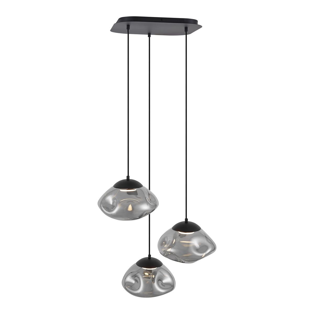 Design hanglamp zwart met smoke glas 3-lichts - Gus