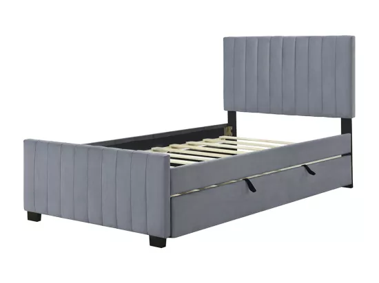 Lit gigogne 90x190 lit simple plat en velours doux pour la peau lit enfant Gris