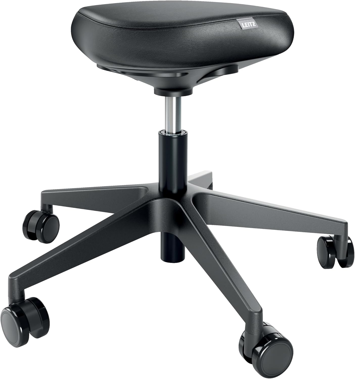 Leitz Ergo Höhenverstellbarer Sitzhocker (46–59 cm) mit Rollen, Bürohocker mit Sitzpolster, Ergonomischer Drehhocker für Zuhause, Büro, Freizeit und Hobby, Ergo-Serie, Schwarz, 65780095
