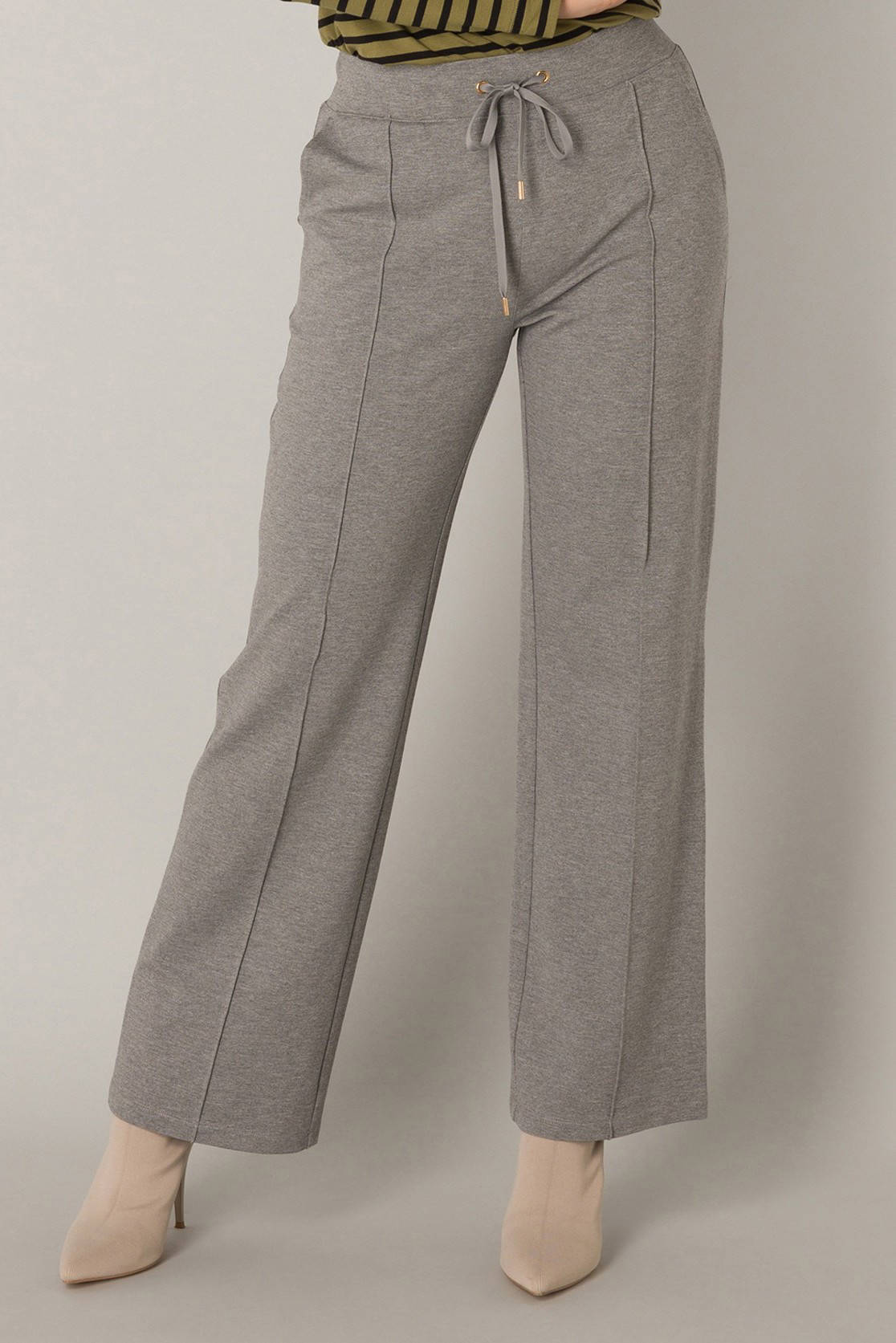 Yest wide leg broek met zijstreep grijs