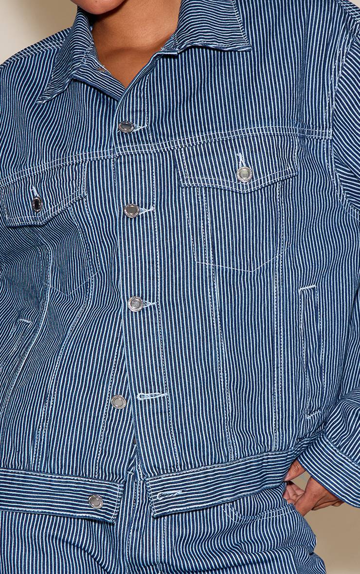 Bleu Foncé Veste En Jean Classique À Rayures