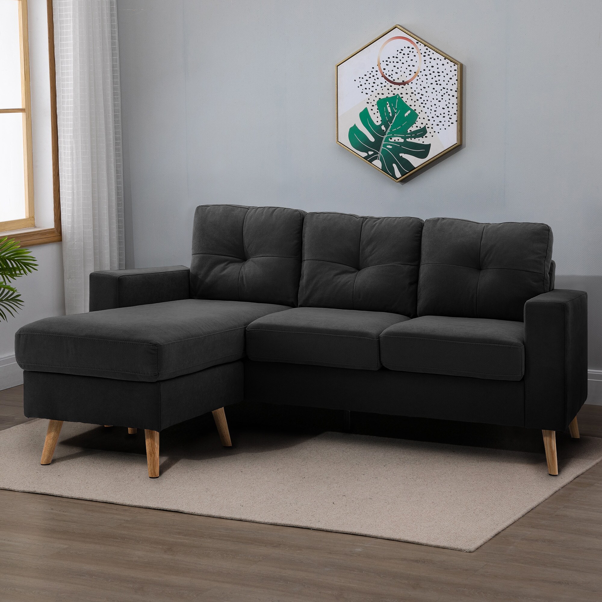HOMCOM Ecksofa mit abnehmbarem Bezug schwarz 193L x 136B x 85H cm