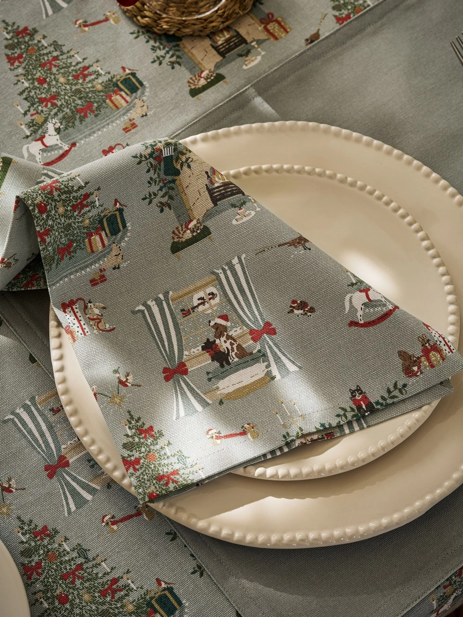 Sophie Allport Set van 4 gezellige Kerstmis servetten