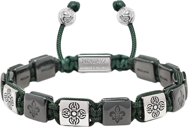 Nialaya Men's Ceramic Flatbead Bracelet in Green and Silver Green / silver