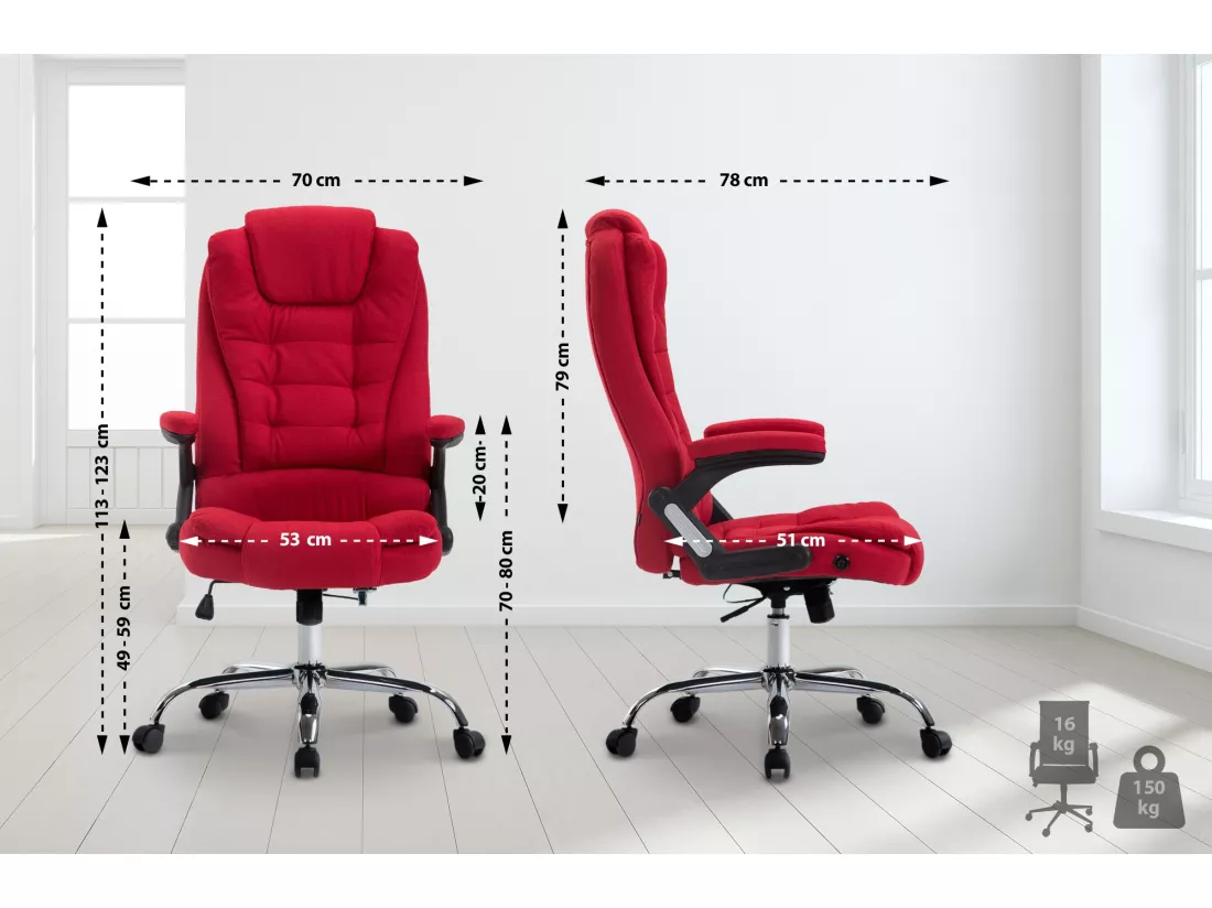 Chaise de bureau - Tissu & Métal chromé - Rouge - Thor