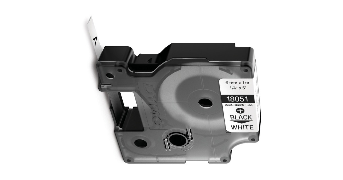 DymoIND krimpkous zwart op wit, 6 mm x 1,5 meter label krimpkous