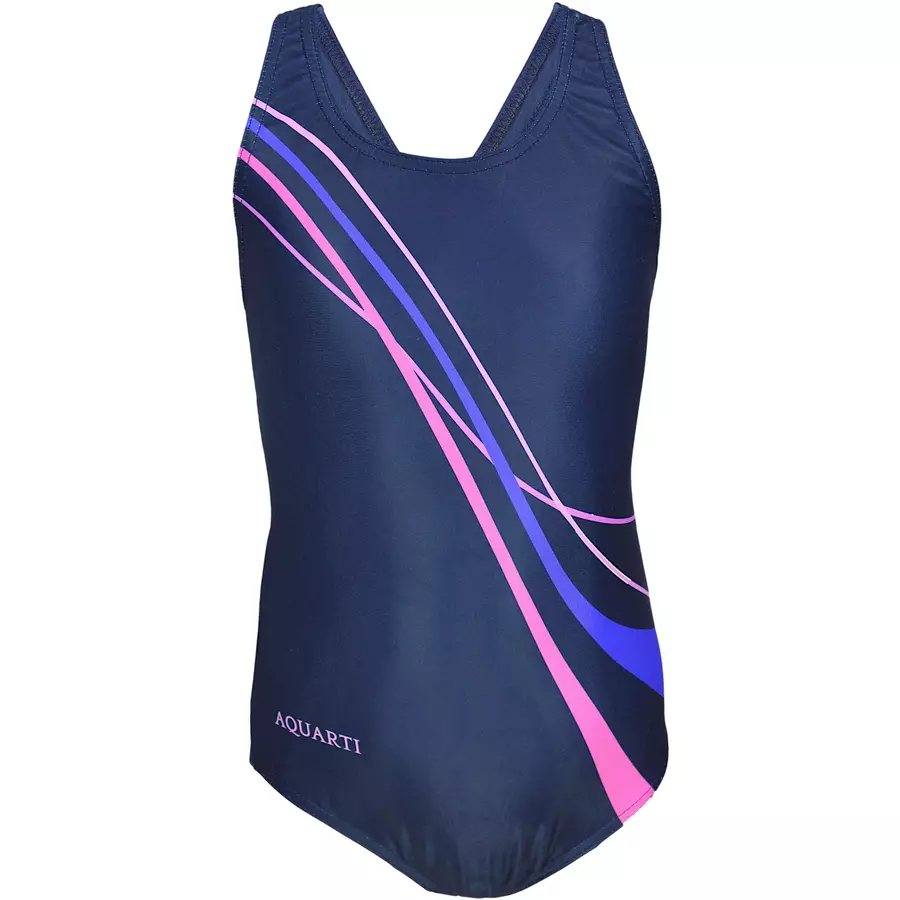 Aquarti Mädchen Badeanzug Chlorresistent Muscleback Wassersport dunkelblaurosa