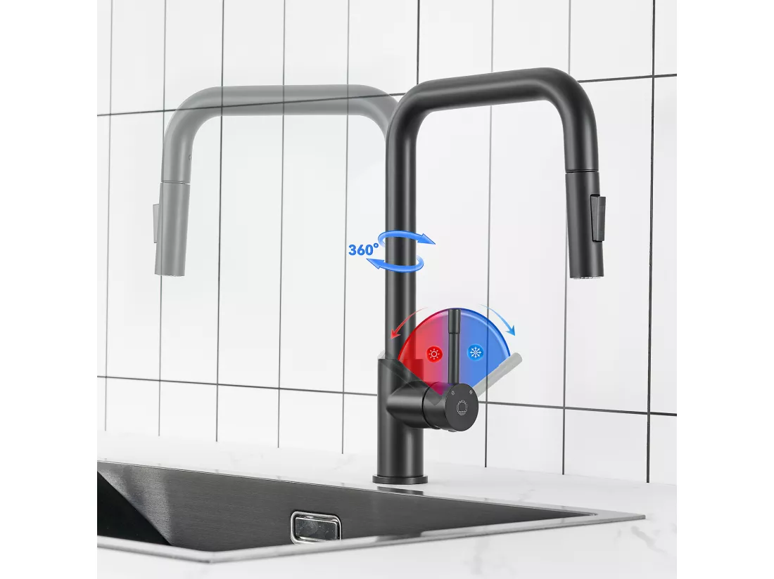Mitigeur de Cuisine avec Douchette Extractible Cecipa max - Robinet en Inox Rotatif à 360 °Noir Robinet Douchette avec Barboteur Démontable,EU Modèle