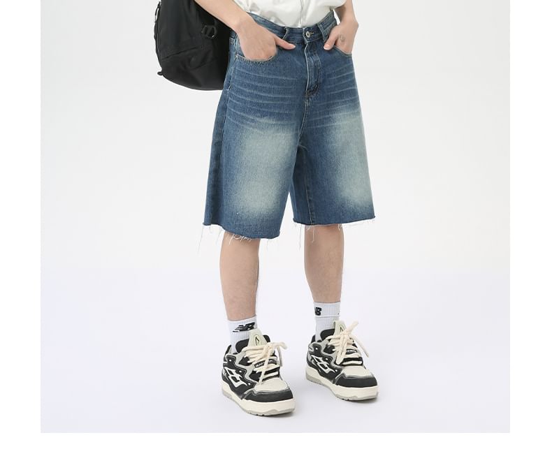 FAERIS - Gewassen denim shorts met hoge taille en lange pijpen