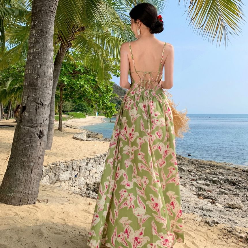 Juuri - Maxi-zonnejurk met spaghettibandjes en bloemen