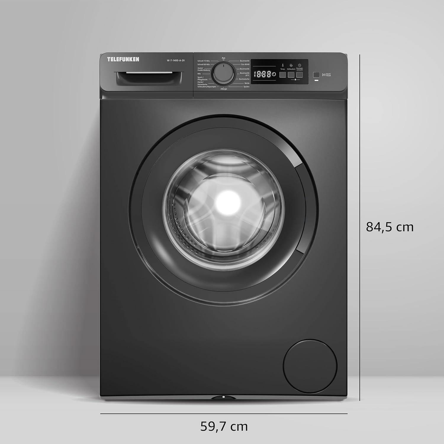 Telefunken Waschmaschine 7kg | Frontlader 1400 U/Min. | Inverter Motor - Leise & Effizient | AquaStop - Schutz vor Wasserschäden | Schontrommel | Washing Machine | 15 Programme | EEK A | W-7-1400-A-DI
