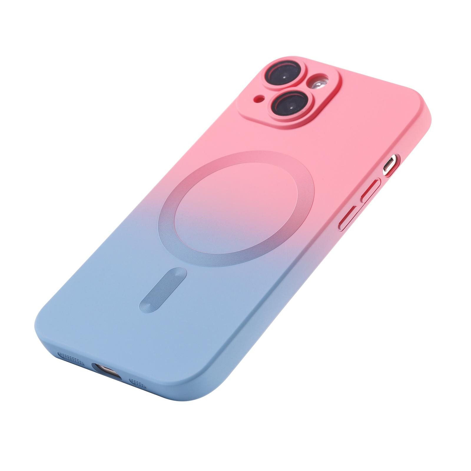iPhone 14 MagSafe Gummi Case Hülle Kameraglasschutz mit Farbverlauf - Rosa / Blau