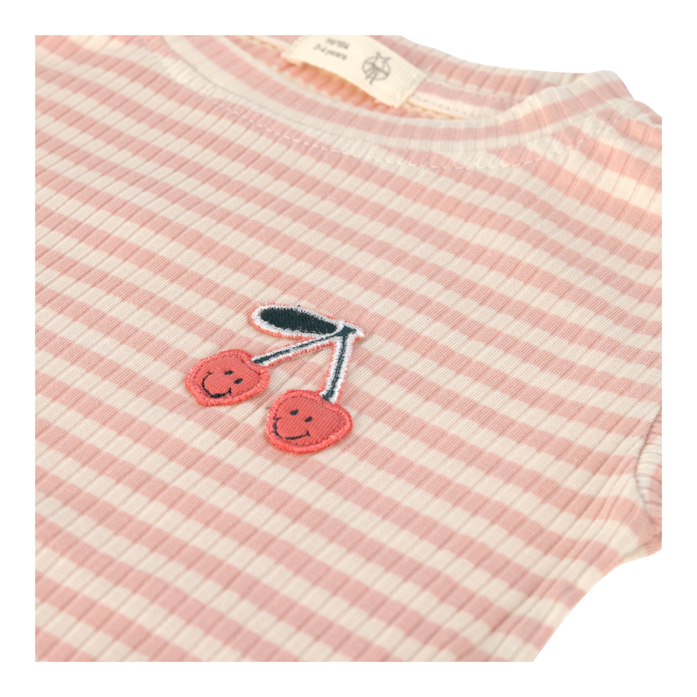 Lässig Shirt langarm Rippqualität Ringel Kirschen Little Gang rosa/natur