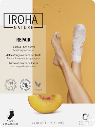 Iroha Nature Masque Pieds Réparateur Pêche Et Beurre De Karité 2 Pièce