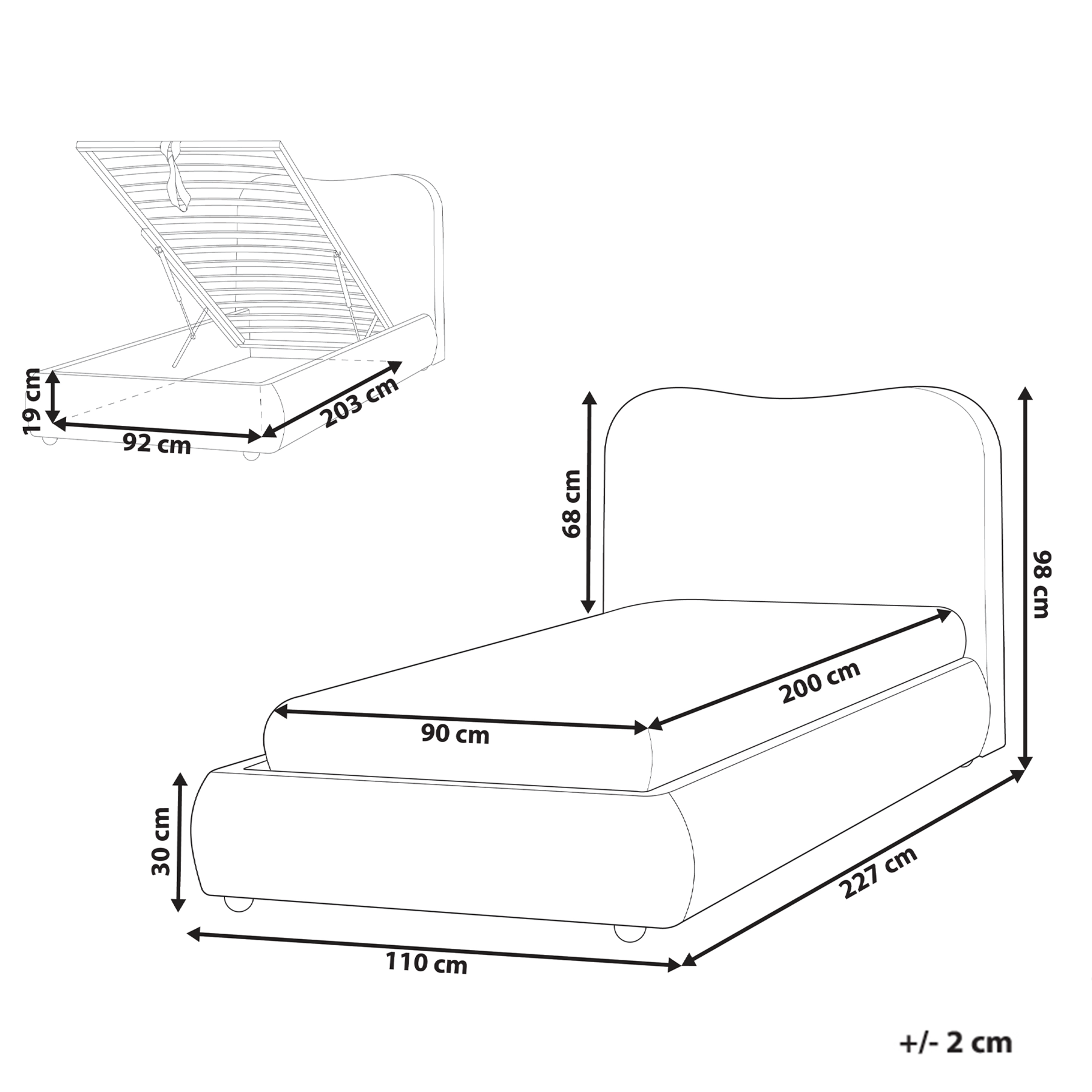 Beliani-BLAGNAC-Bed met opbergruimte-Lichtbeige-90 x 200 cm-Bouclé