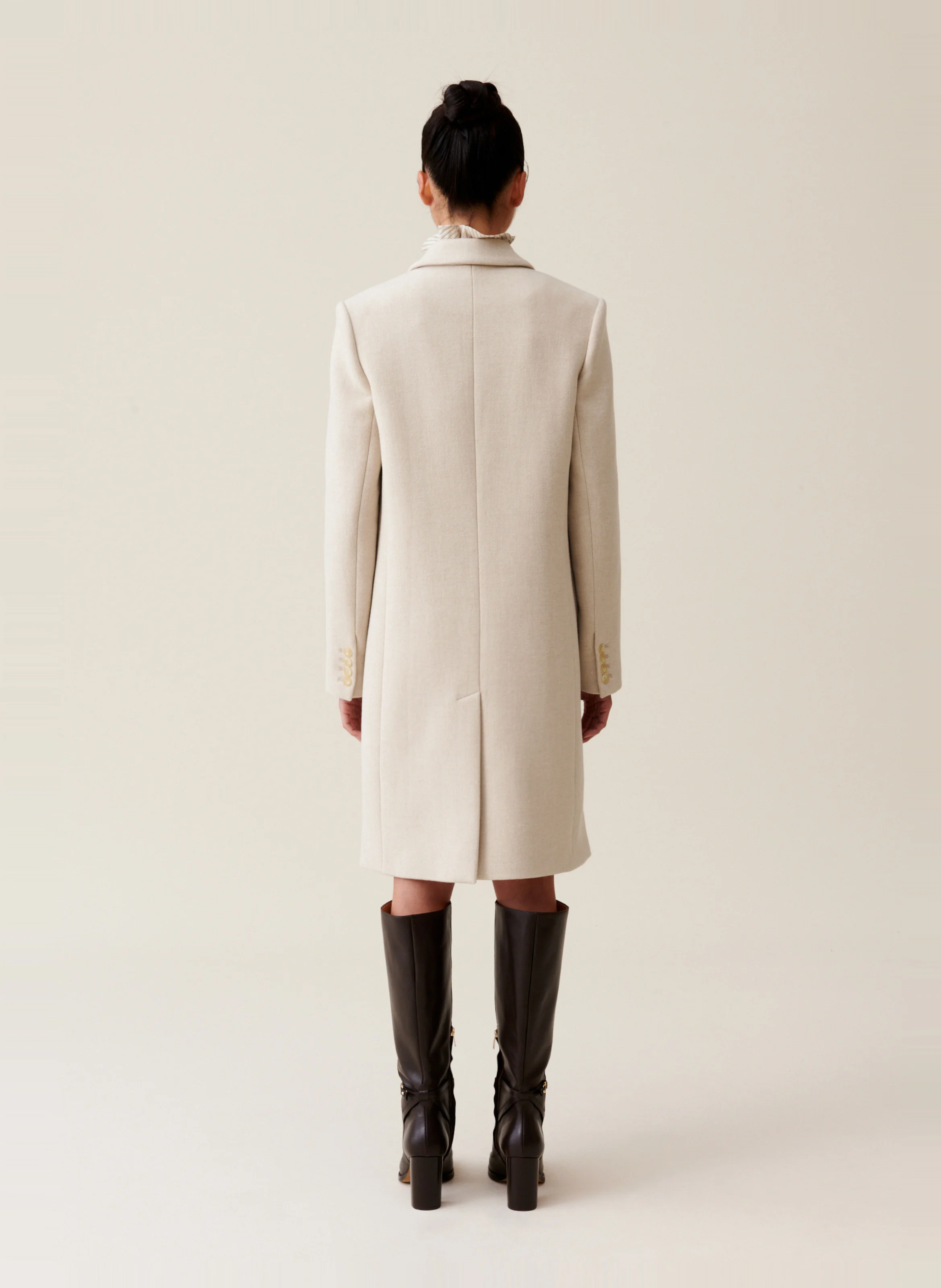 Manteau col tailleur en laine mélangée | Beige
