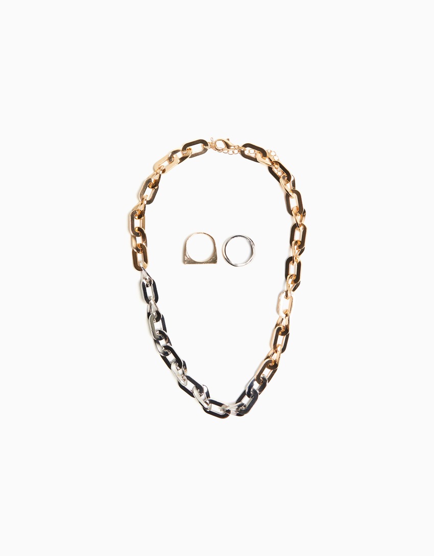 Conjunto de colar com 2 anéis