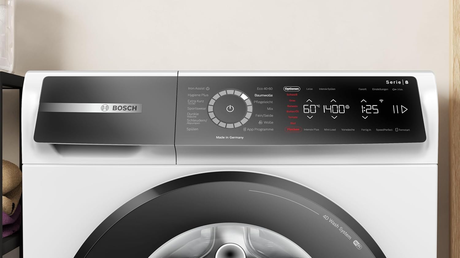Bosch WGB244070 Serie 8 Smarte Waschmaschine, 9 kg, 1400 UpM, Iron Assist: Dampf zum Entknittern; Mini Load; Easy Start; Fernüberwachung und Steuerung; Made in Germany