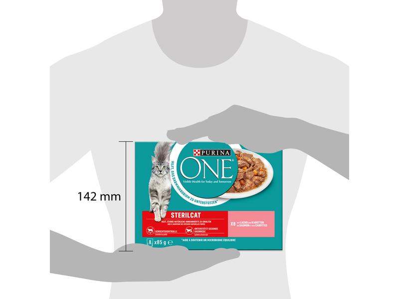 Purina ONE Nassfutter STERILCAT in Sauce Lachs/Karotten, 8 Alleinfuttermittel für ausgewachsene Katzen