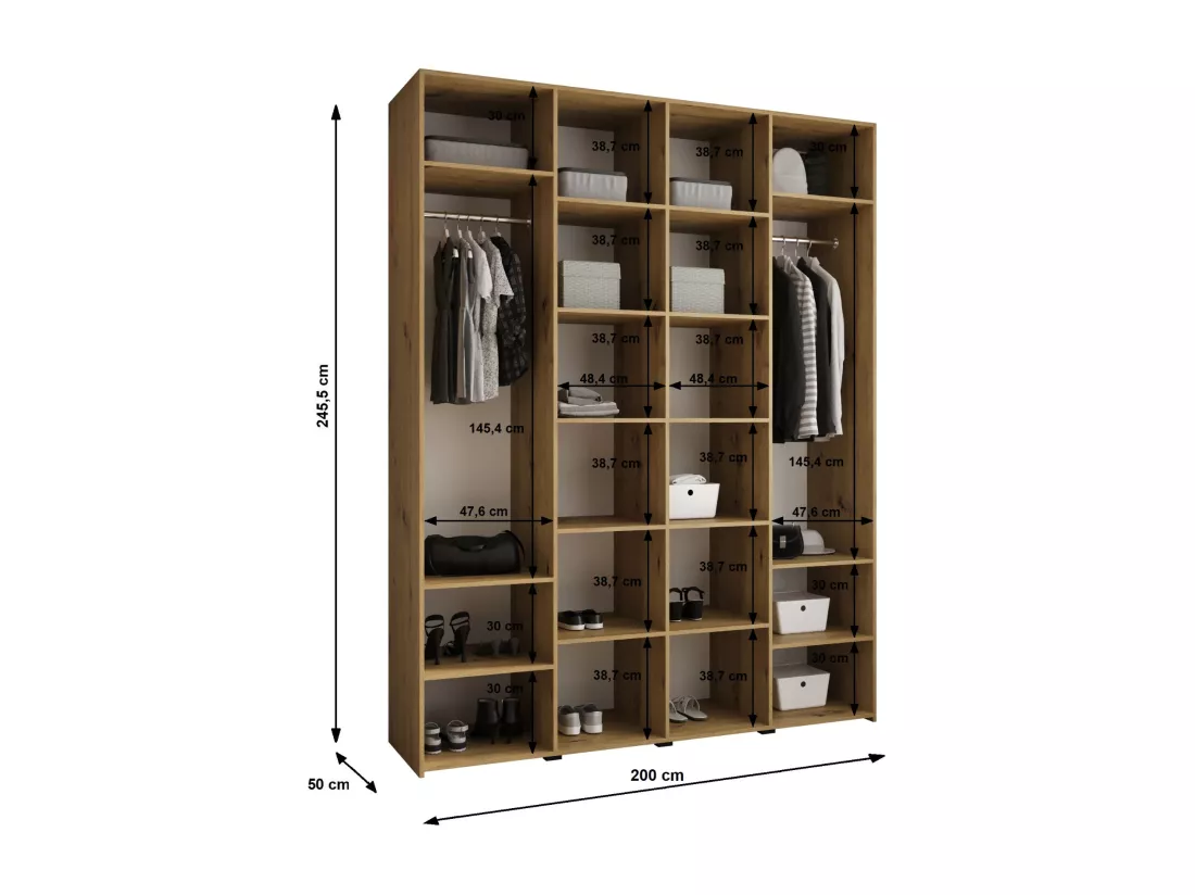 Armoire à portes battantes Como 4 245,5/200/50 4 portes (blanc/or)