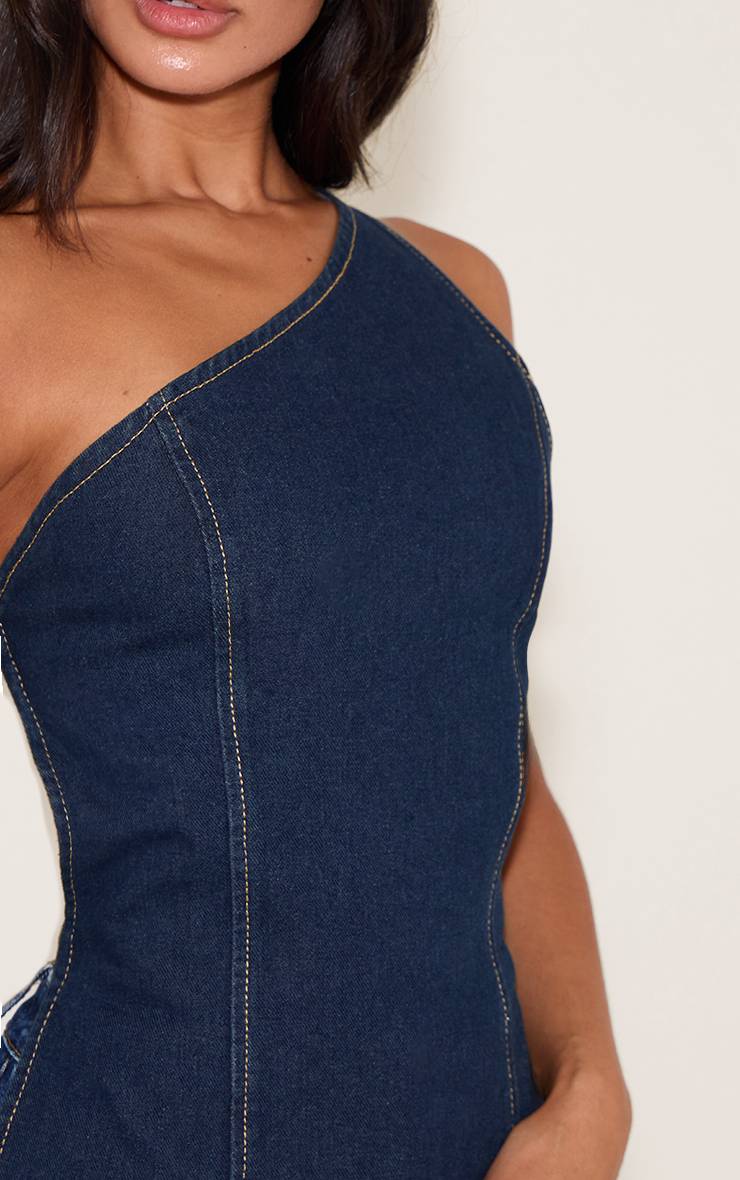 Bleu Indigo Haut En Denim Petite Asymétrique Dos Ouvert