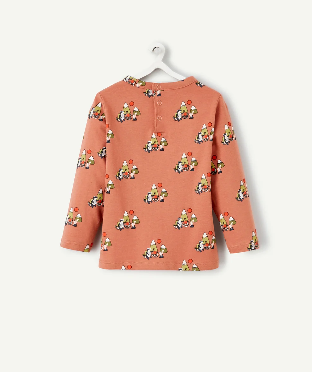 T-SHIRT BÉBÉ GARÇON EN COTON BIO ROUILLE IMPRIMÉ AVEC ÉCUREUILS ET MONTAGNES