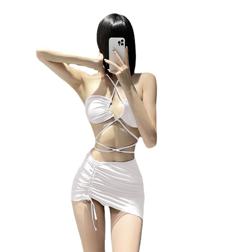 Salanghae - Set: halter bikinitop + broekje + bedekking met trekkoord