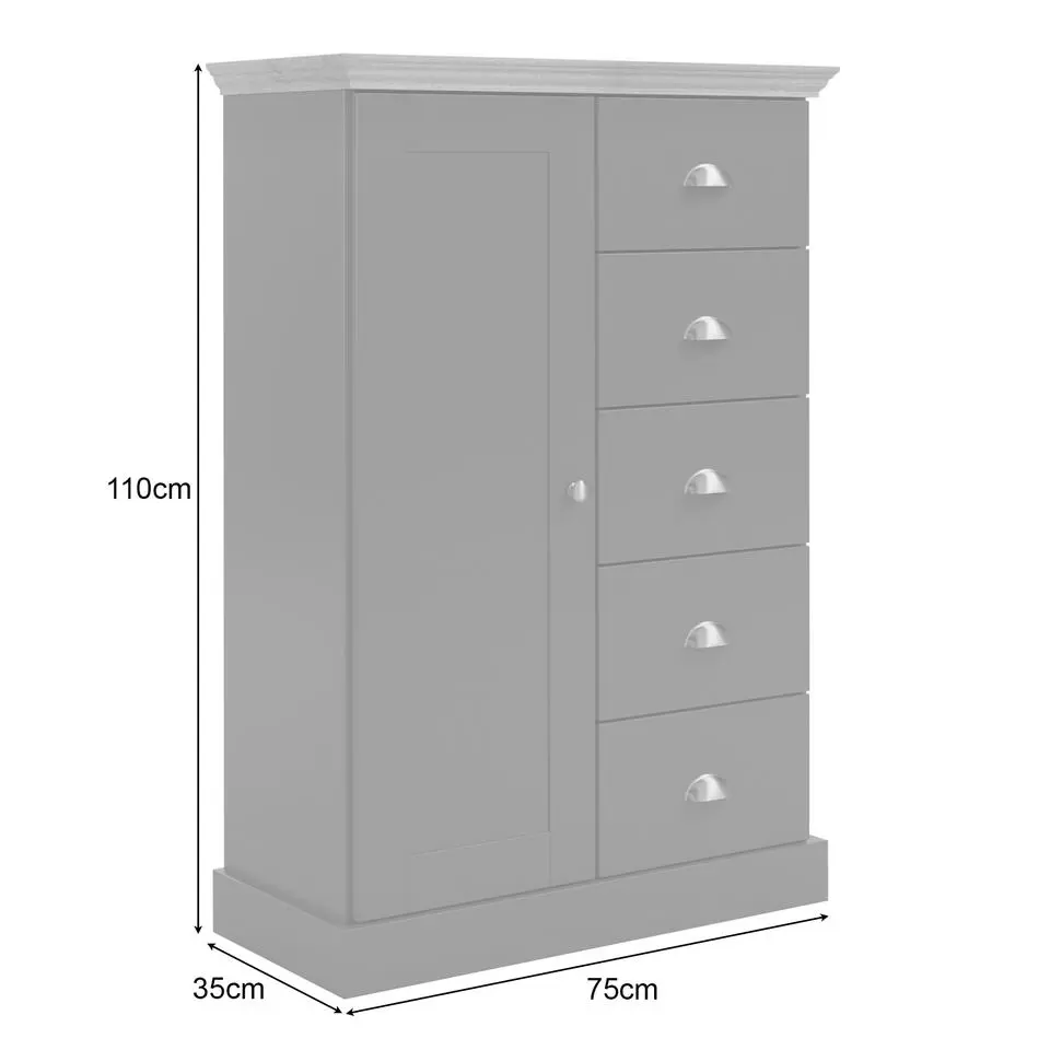 Motala - Commode met 1 deur en 5 laden en wit hout effect