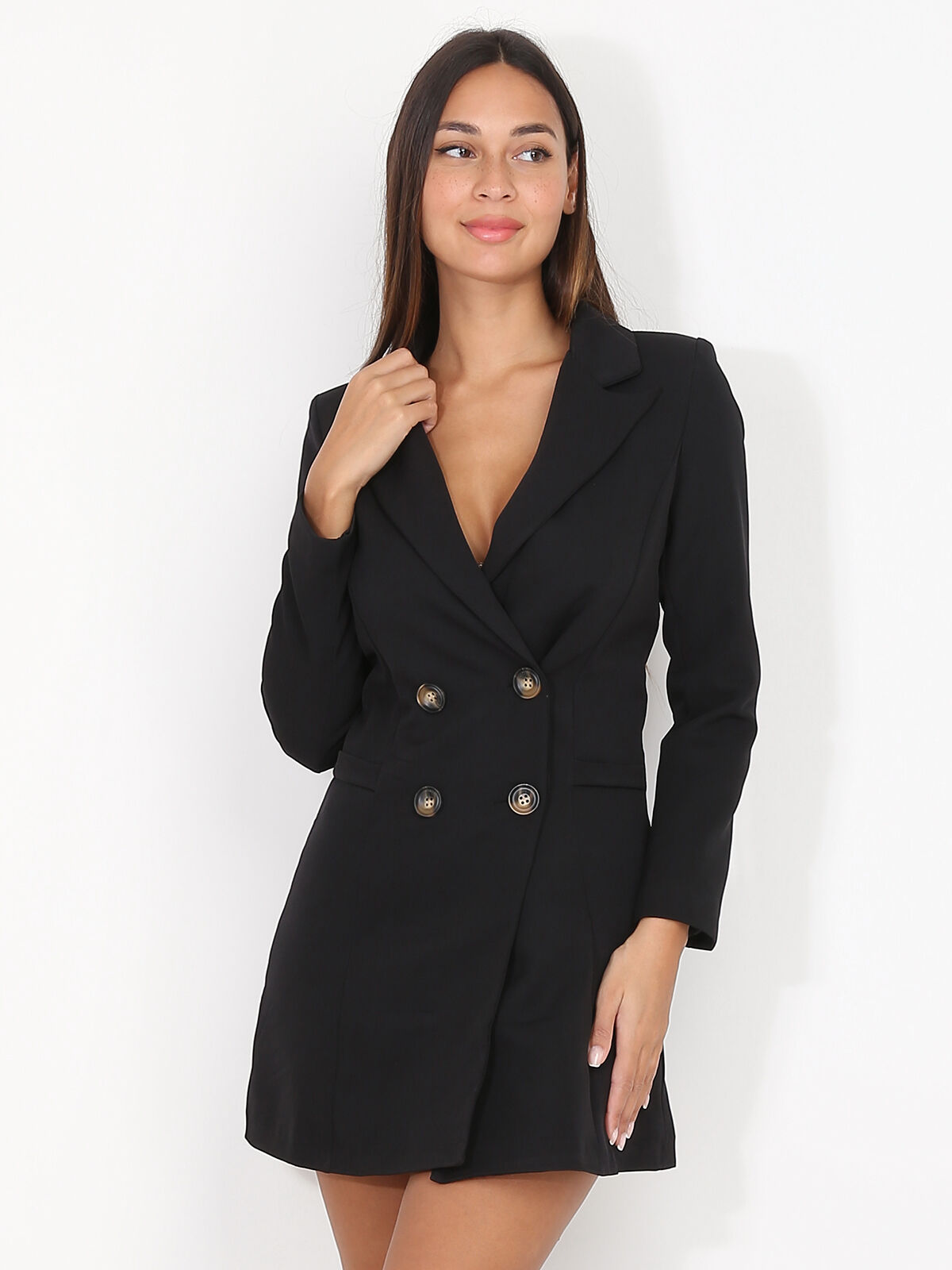 Robe blazer cintrée et boutonnée- Noir