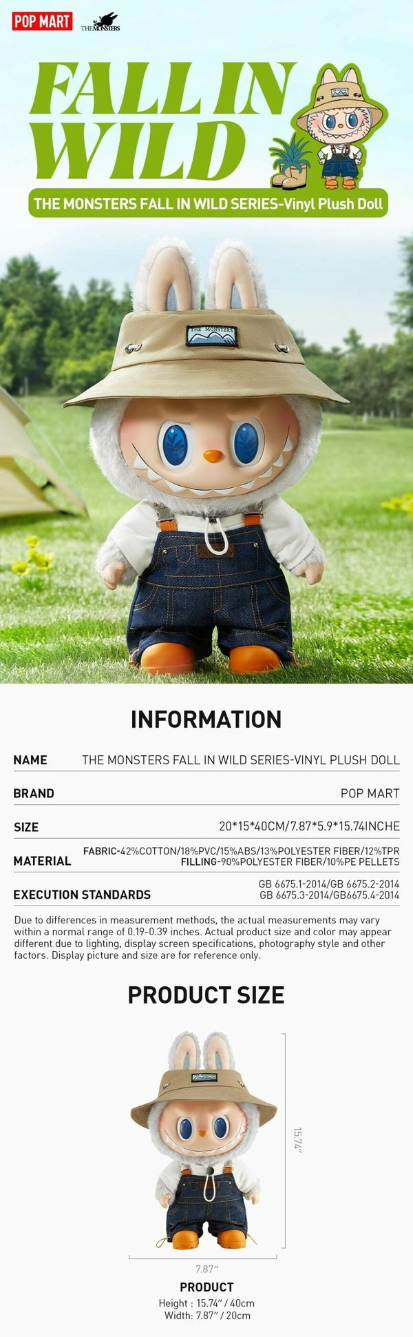 Pop Mart Labubu – The Monsters Fall in Wild Series Vinyl Plush Doll 38 cm