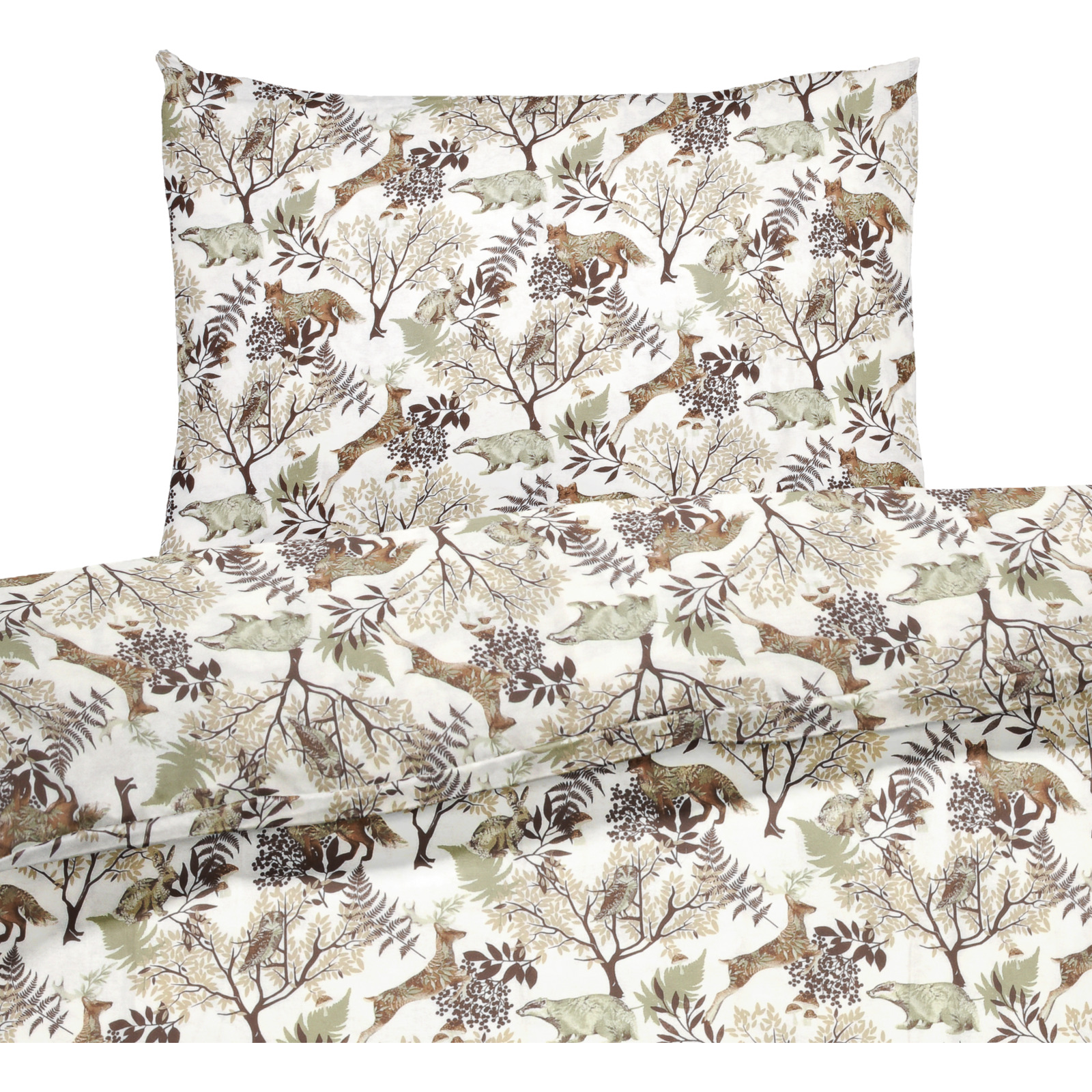 Bettwäsche Flanell Winterwald weiss 200x210 2x65x65 Bettanzug Fra