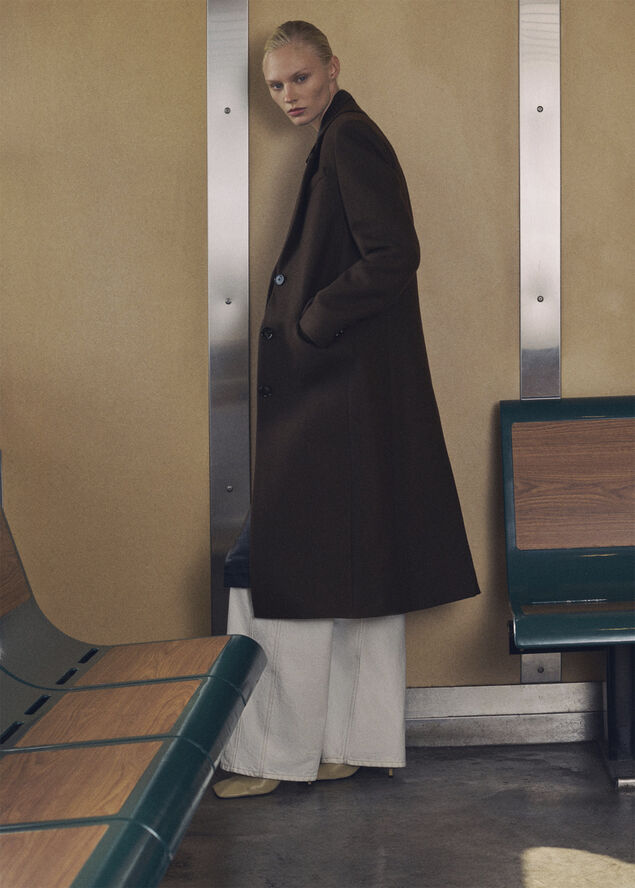 MANGO Structured wool coat Brown