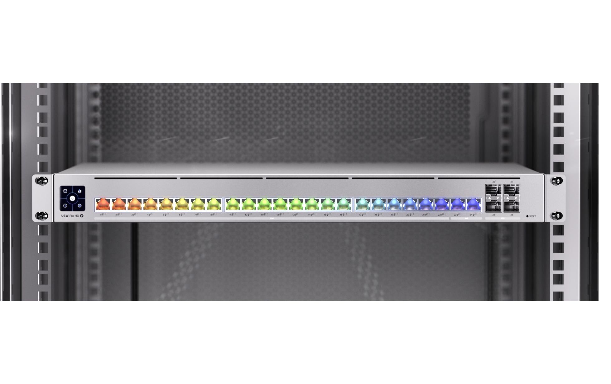 PoE Switch UniFi USW-Pro-HD-24-PoE 28 Port<br>Professioneller Layer-3-Etherlighting-Switch mit (2) 10 GbE PoE++, (22) 2,5 GbE PoE++ und (4) 10G SFP+-Ports
