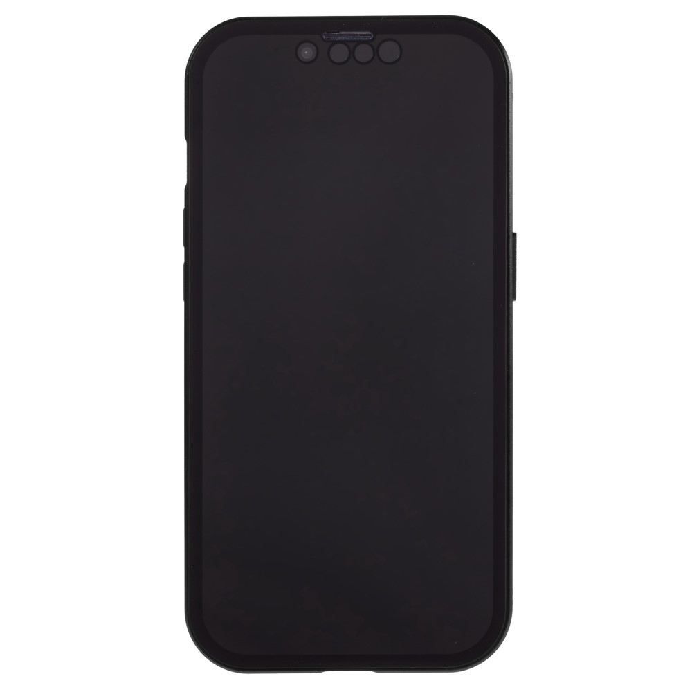 iPhone 14 Magnetische Alu Schutzhülle mit Panzer Glas Backcover   Privacy Glas Displayschutz (Magnet-Technologie) - Schwarz