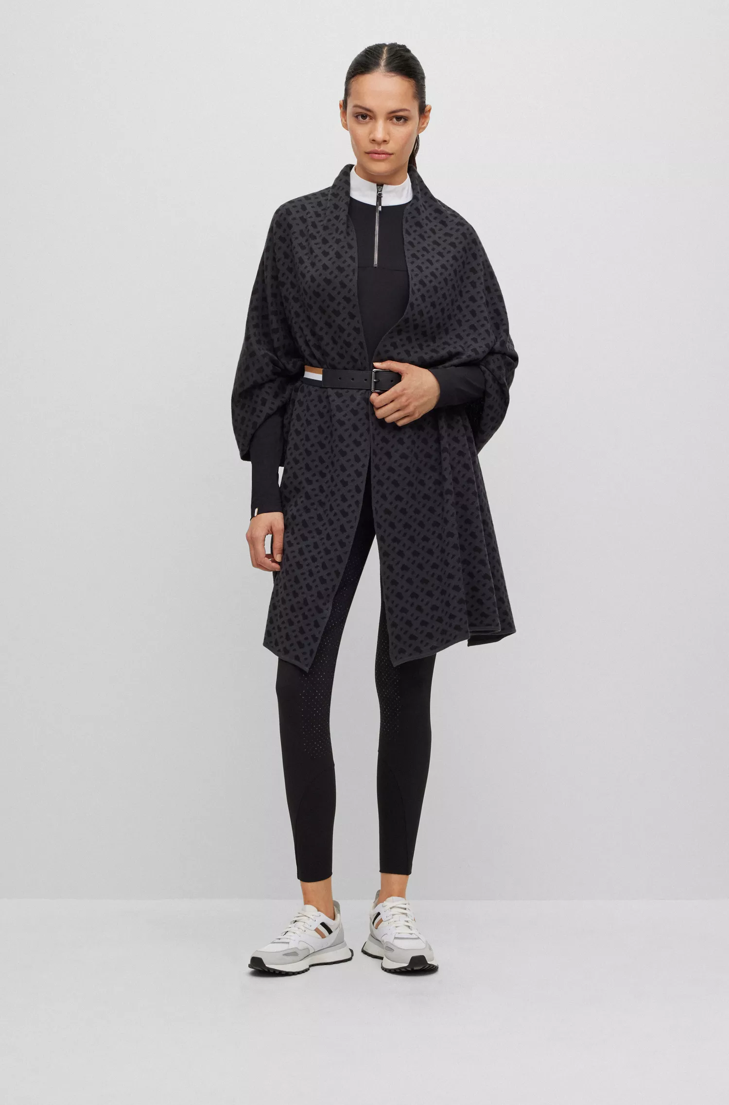 Cachecol BOSS Black-Equestrian em mistura de algodão com jacquard de monograma