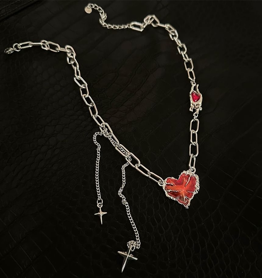 Lilafey - Hartvormige strass hanger ketting