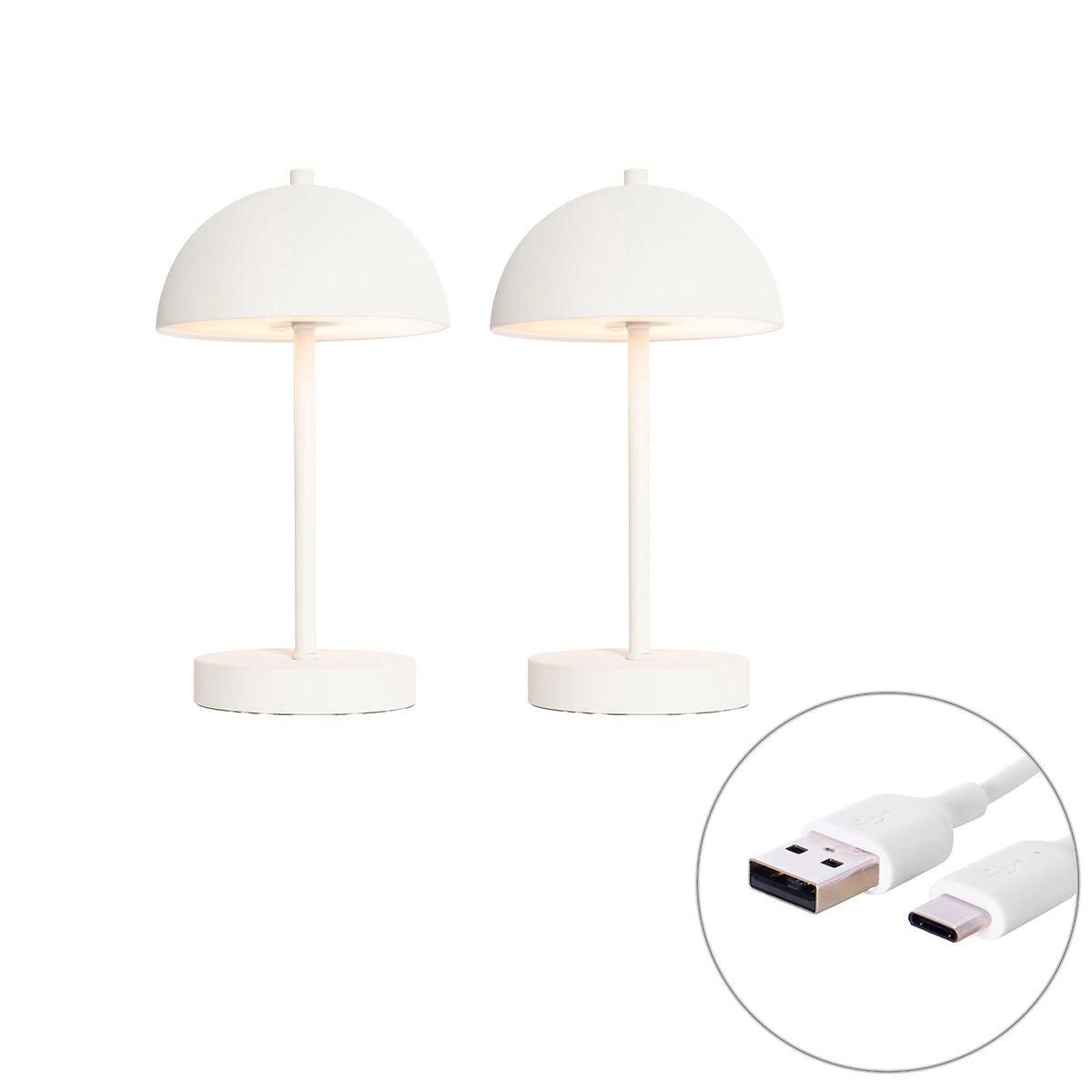 Set van 2 buiten tafellampen mushroom wit oplaadbaar - Keira