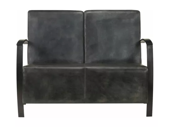 Fauteuil à 2 places Gris Cuir véritable