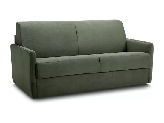 Canapé convertible 3 places en velours fines côtes vert - Ouverture express - Couchage quotidien - Matelas HD 140 x 190 - Sienne