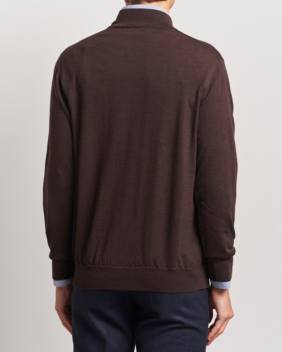 Charles Tyrwhitt Pure Merino Zip Neck Jumper Chocolate Brown