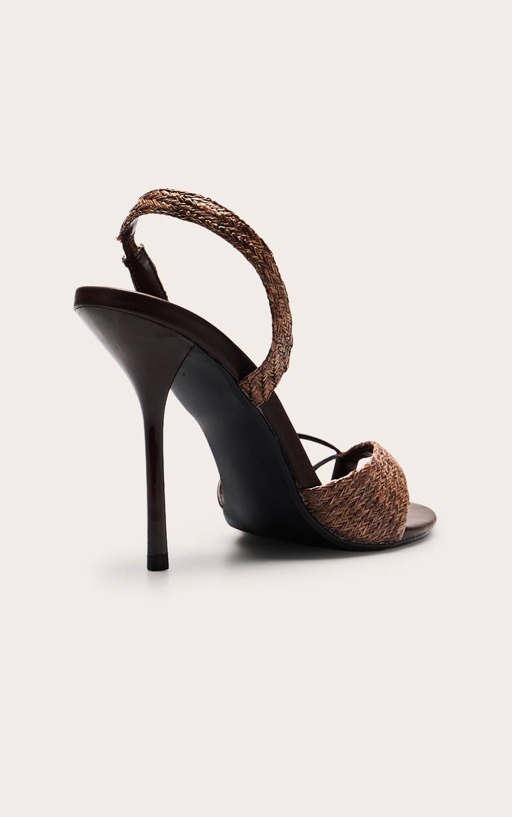 Chocolat Sandales À Talons Aiguilles Minimalistes À Texture Raphia