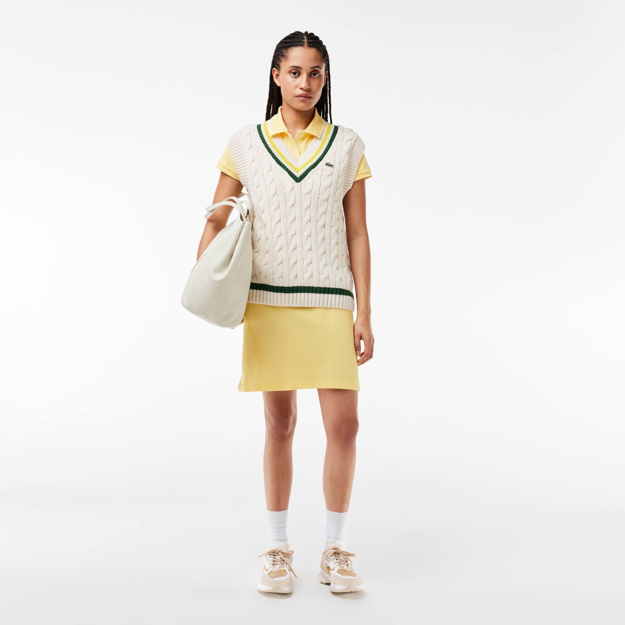 Robe polo en piqué de coton stretch Robes & Jupes - Jaune - Lacoste - Femme