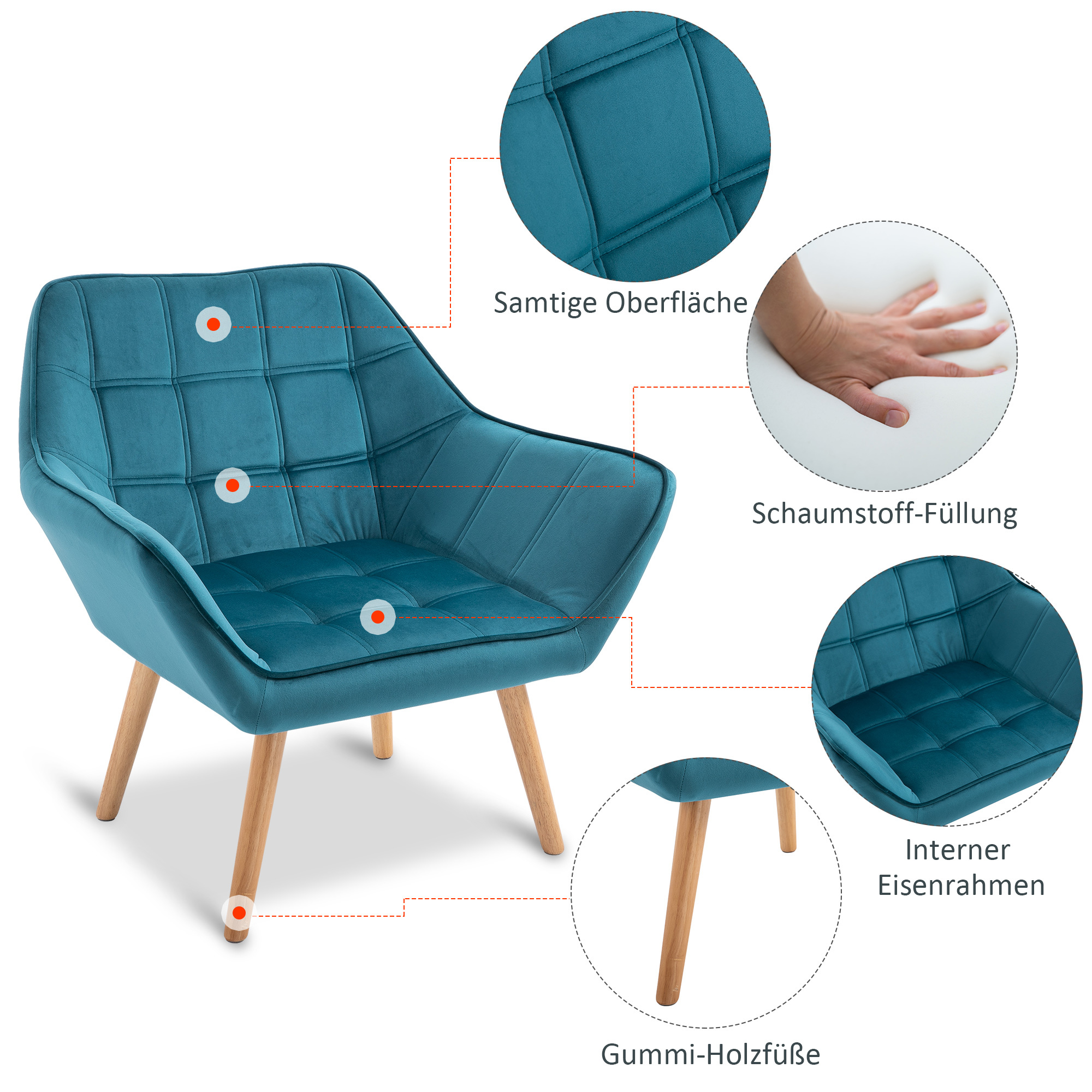 HOMCOM Einzelsessel Skandinavisches Design, Weiche Polsterung Grün 79 x 69,5 x 72,5 cm (BxTxH)